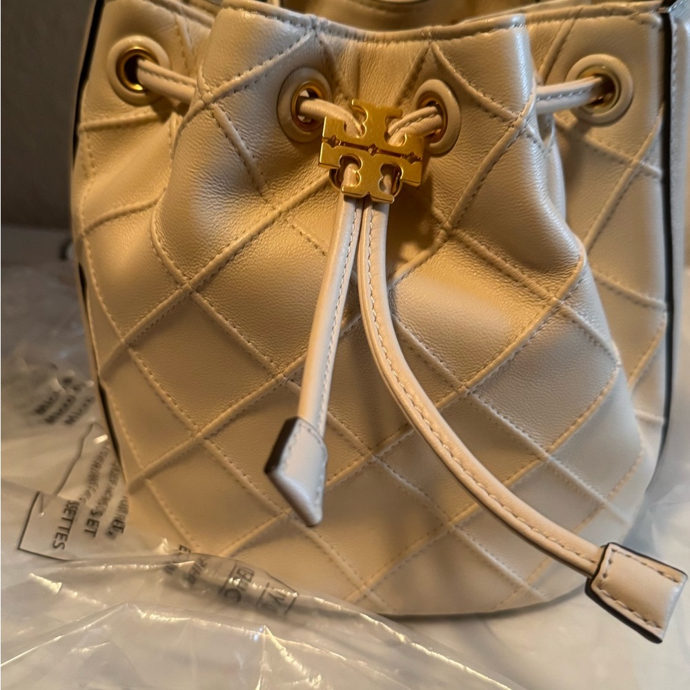 Tory Burch Cream Quilted Bucket Bag